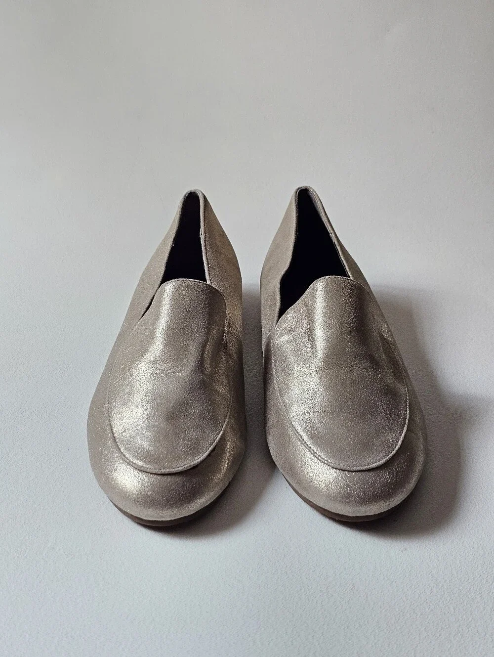 Adrianna Papell Metallic Gold Leather Loafers Studded Heel Flats Women's 9